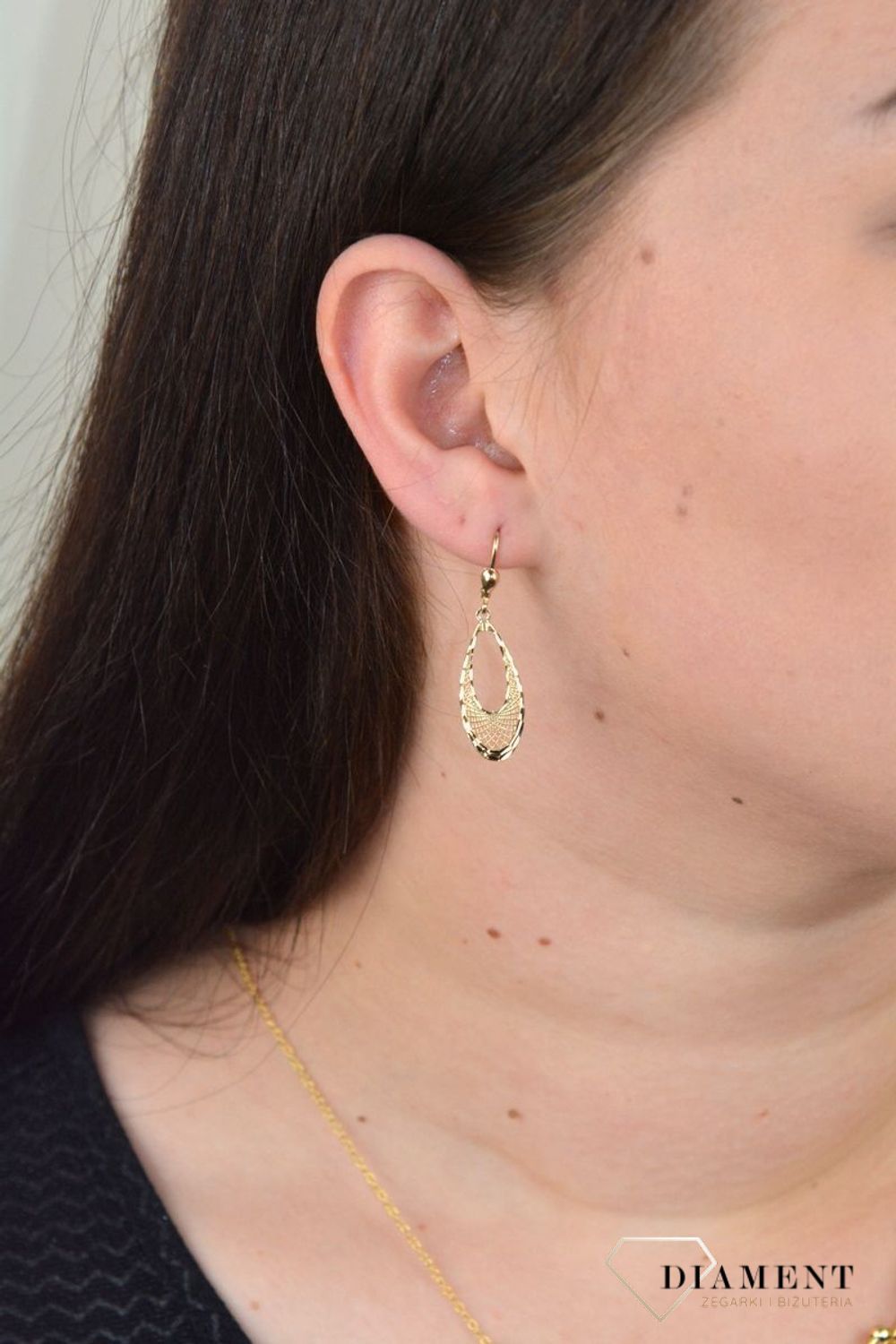 Złote kolczyki wiszące ażurowe łezki KL 9518.jpg